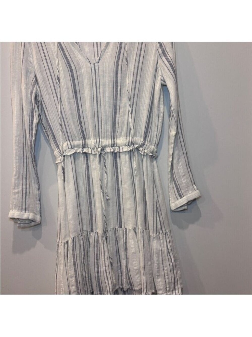 Rails Striped Mini Dress Cream Gray Blue Long Sleeve Cinched Waist XS 0472 - Picture 5 of 9